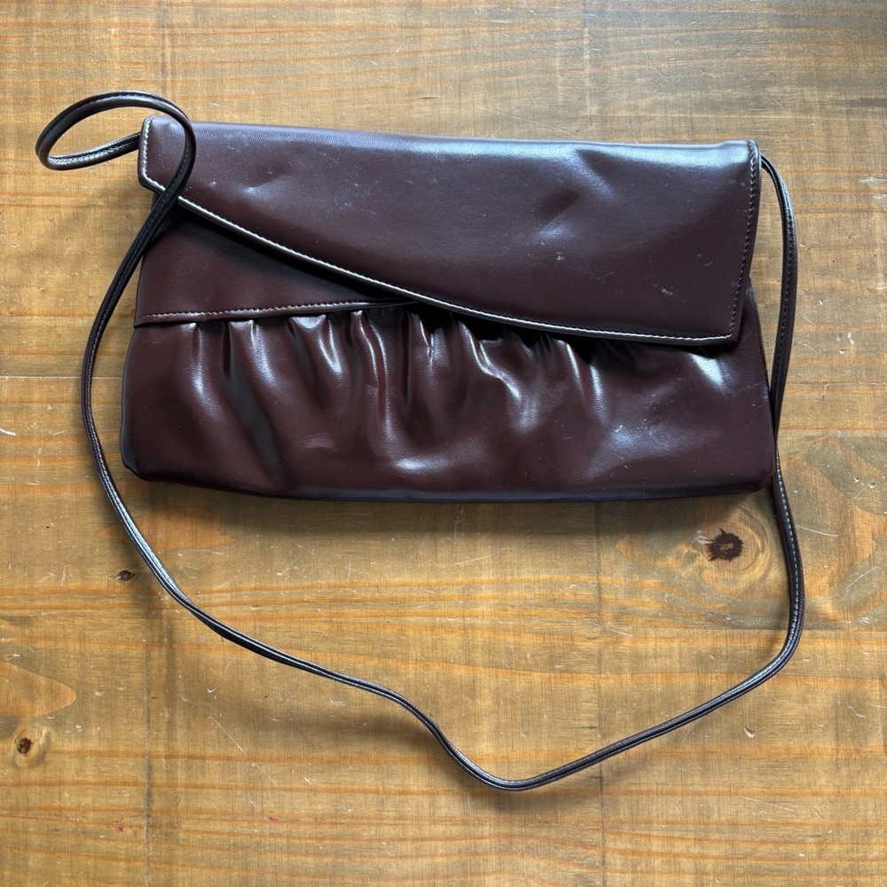 Vintage 1980s Rome Envelope Clutch Shoulder Bag/Purse-Chocolate Brown-Party